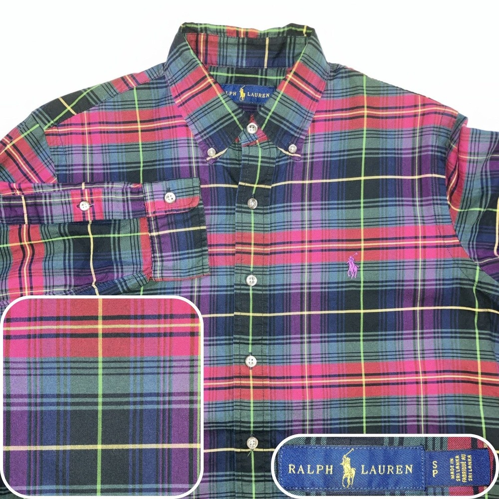 Polo Ralph Lauren Shirt Mens Small Multicolor Tartan Plaid Button Down Cotton